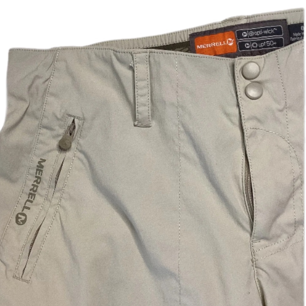 Merrell Womens Pants size 8 Cropped Capri Opti-wick UPF 50+ Zipper Pockets Beige - Picture 3 of 13